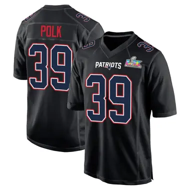 Jordan Polk Youth Game Black New England Patriots Carbon Fashion Super Bowl LX Patch Jersey
