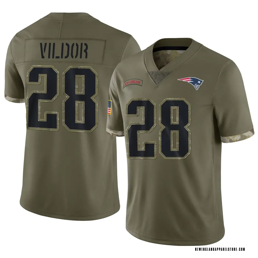 Kindle Vildor Youth Limited Olive New England Patriots 2022 Salute To Service Jersey