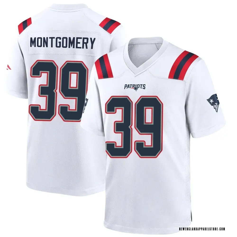 Myles Montgomery Youth Game White New England Patriots Jersey