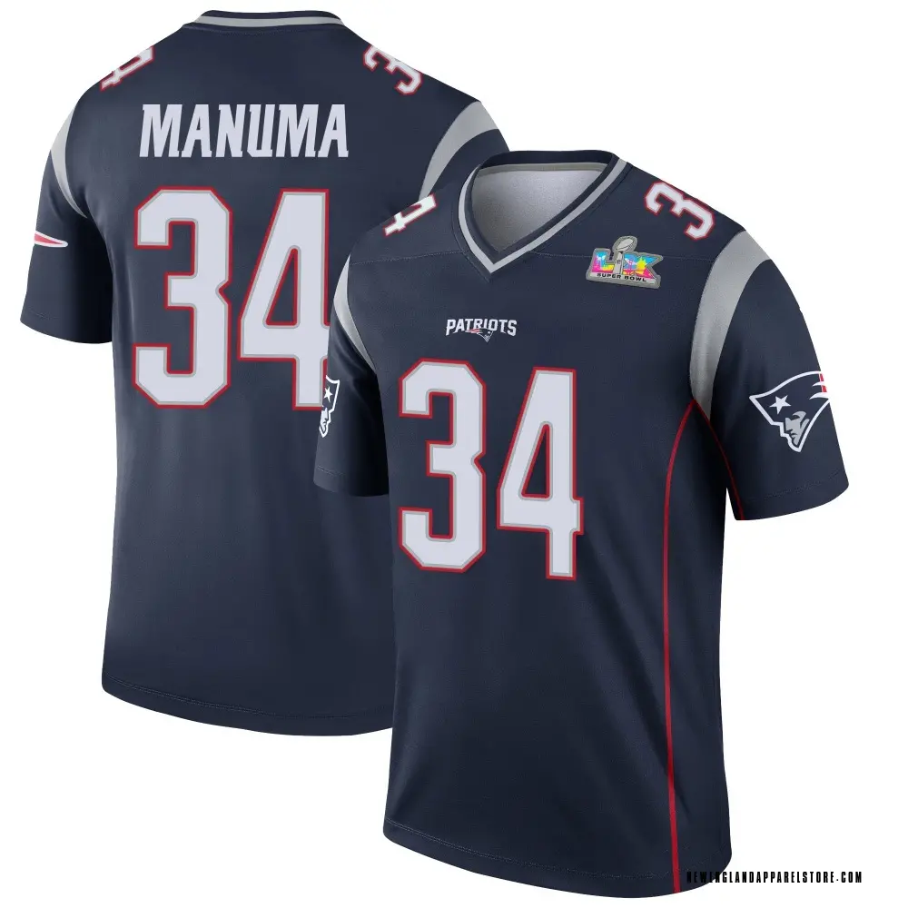 Peter Manuma Men's Legend Navy New England Patriots Super Bowl LX Patch Jersey