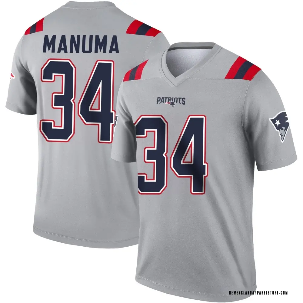 Peter Manuma Youth Legend Gray New England Patriots Inverted Jersey