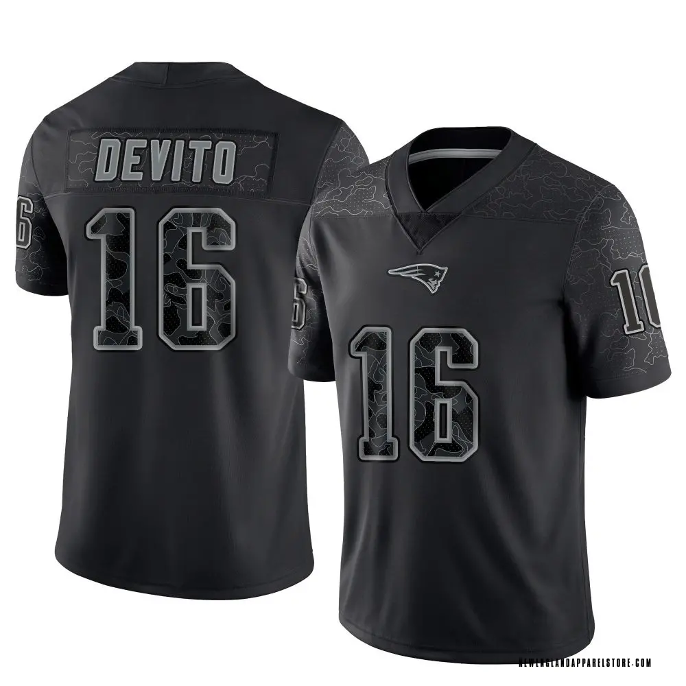 Tommy DeVito Men's Limited Black New England Patriots Reflective Jersey