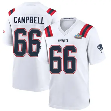 Will Campbell Men's Game White New England Patriots Super Bowl LX Patch Jersey